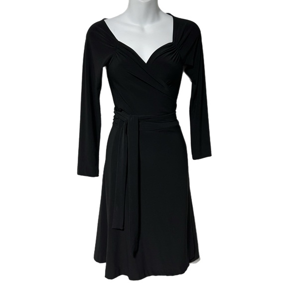 Norma Kamali Black Stretch Sweetheart Wrap Dress Size Small Tie Waist LBD Goth - Picture 2 of 10